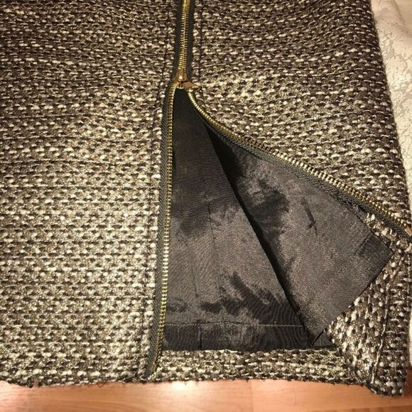 ETCETERA GOLD BRONZE METALLIC PENCIL SKIRT WOOL BLEND EXPOSED ZIPPERS SIZE 4 - Picture 7 of 12